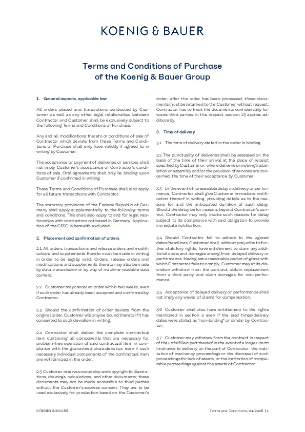Terms and Conditions of Purchase of the Koenig & Bauer Group