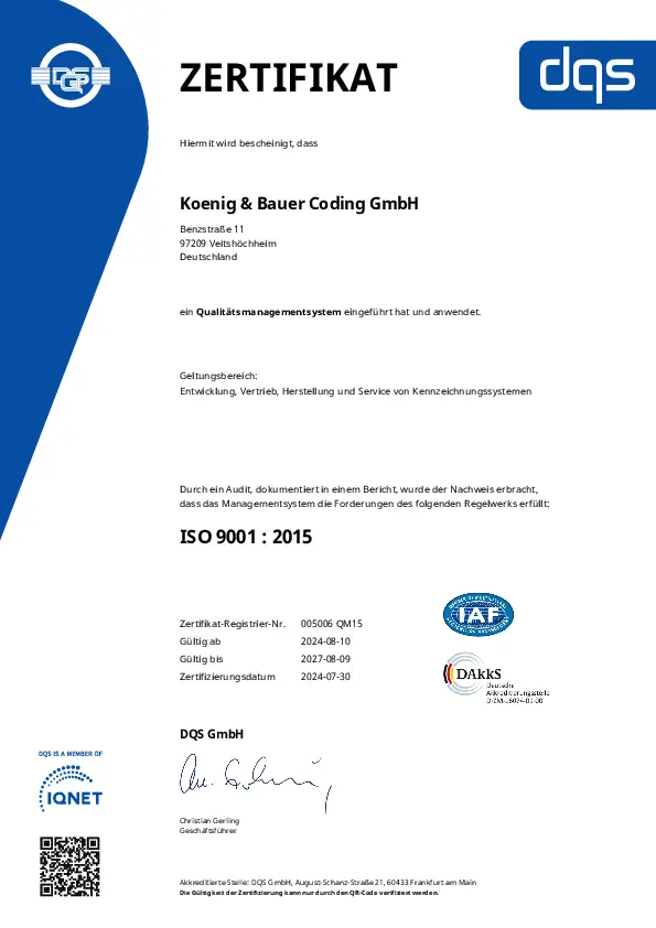 IQNet ISO 9001:2015 Zertifikat